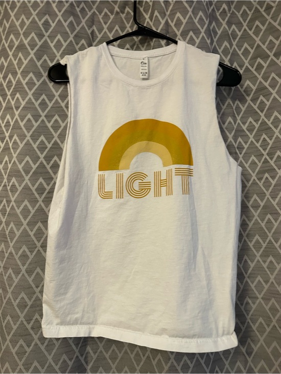 Zyia Active Tops - Zyia White Sleeveless Tee with Golden Yellow 'LIGHT' Graphic